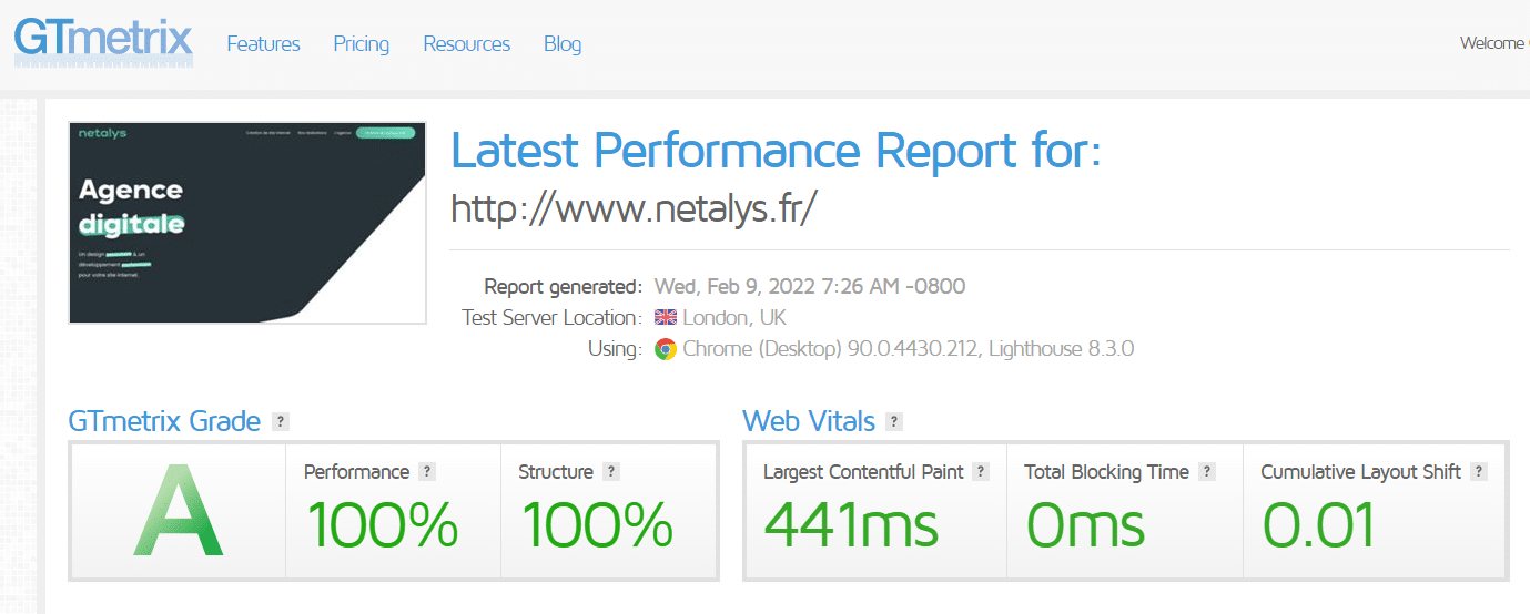 resultats_netalys_gtmetrix
